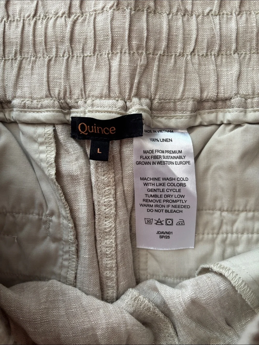 Quince Khaki flax color linen summer pants size large
